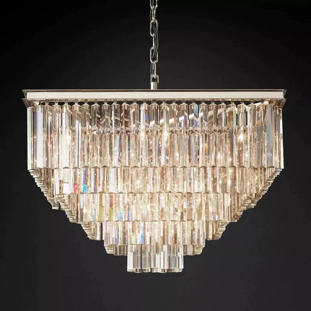 1920s Odeon Multi-Tier Crystal Square Chandelier - 34” Indoor Lighting