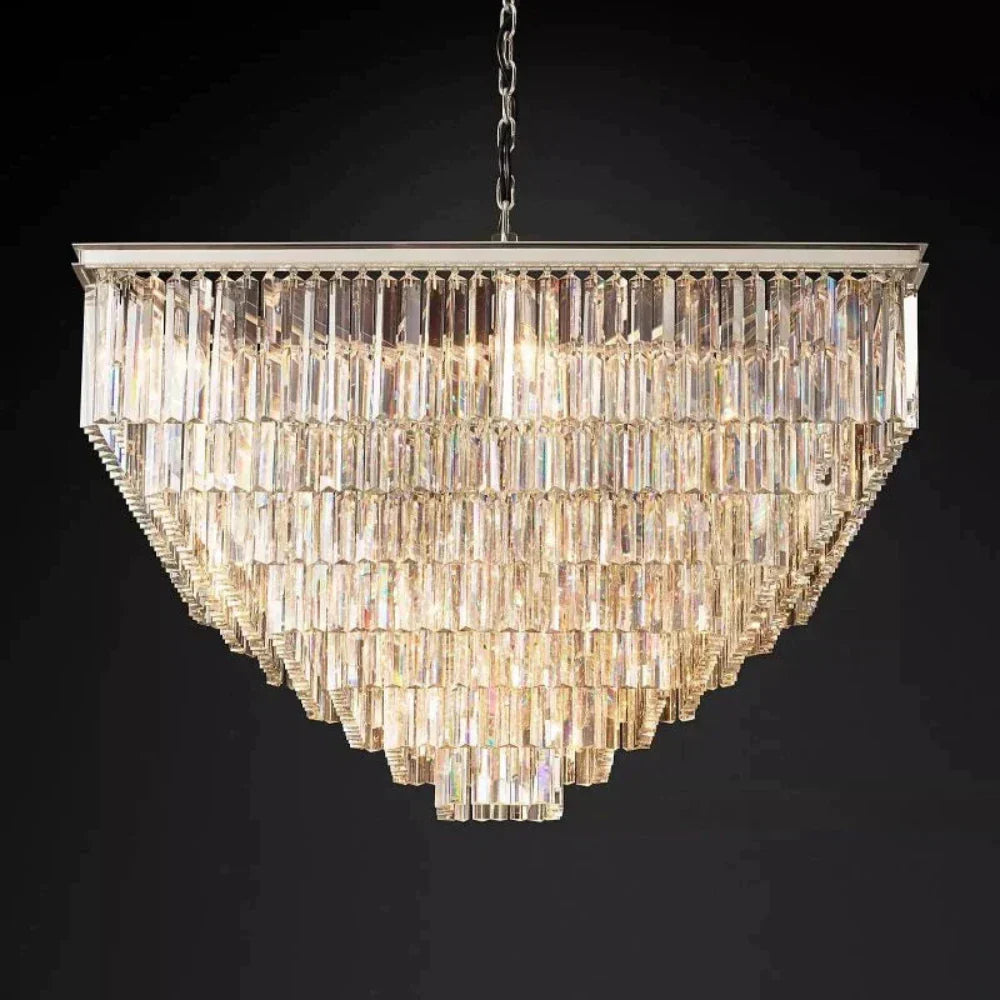 1920s Odeon Multi-Tier Crystal Square Chandelier - 47” Luxury Lighting