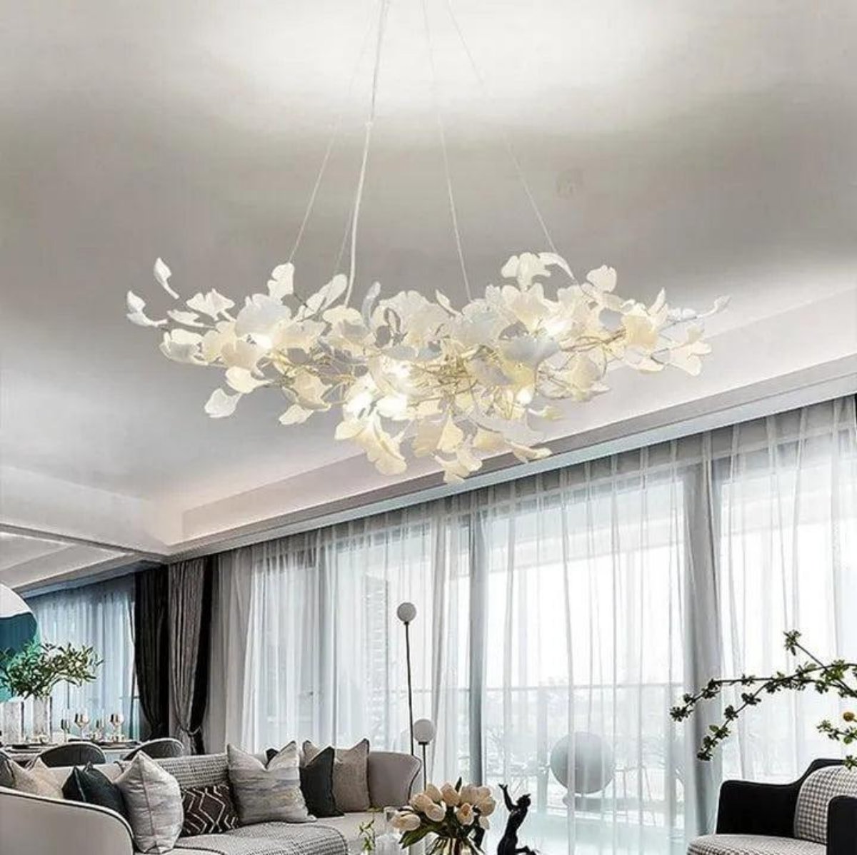 Raven Porcelain Linear Chandelier Gold