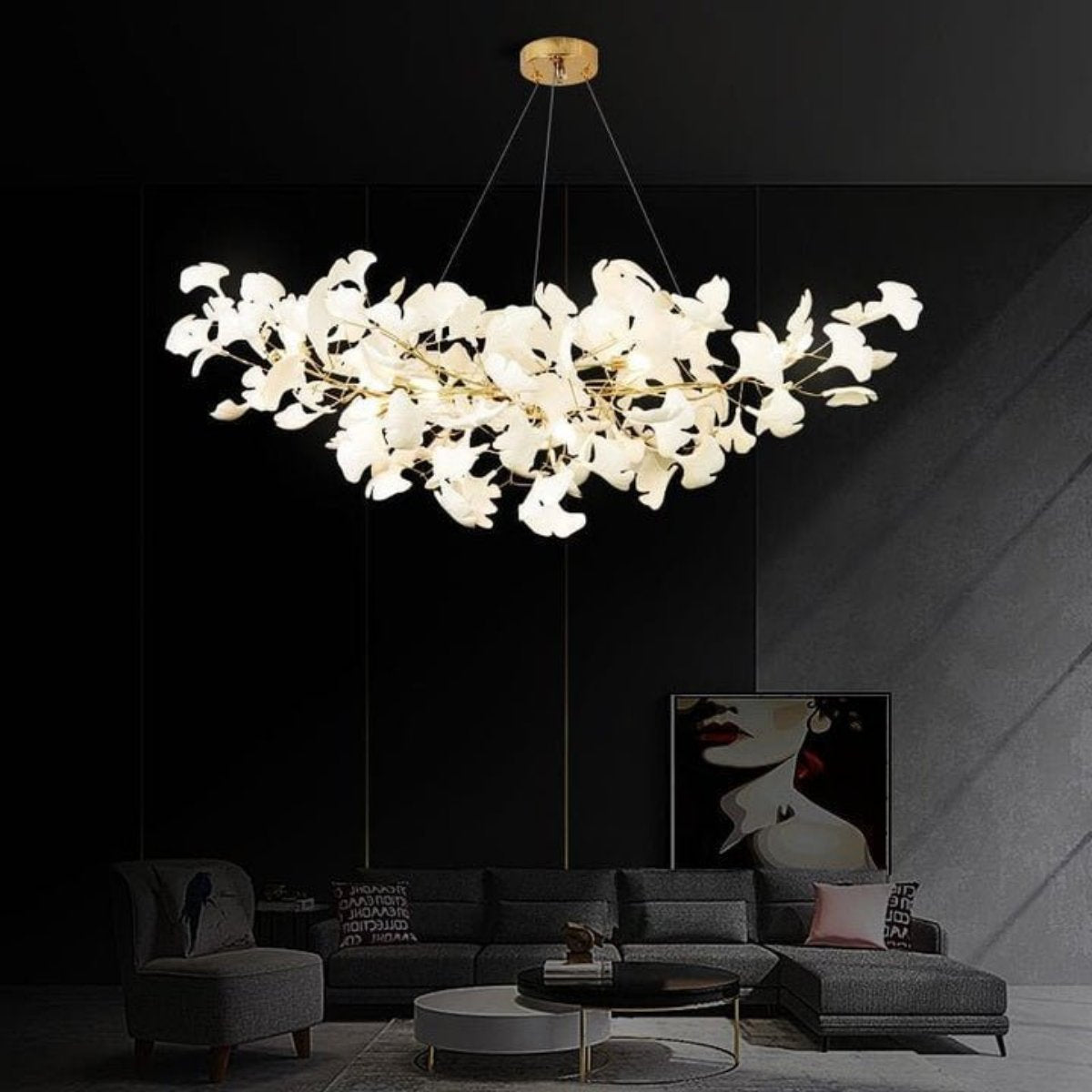 Raven Porcelain Linear Chandelier Gold