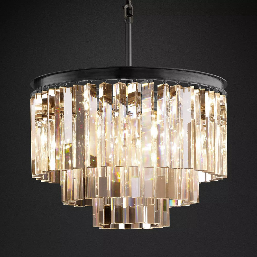 1920s Odeon Crystal Round Chandelier - Customizable Lighting for Living Rooms