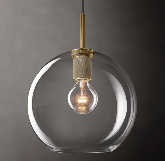 Modern Brass Pendant Light with Blown Glass Shade