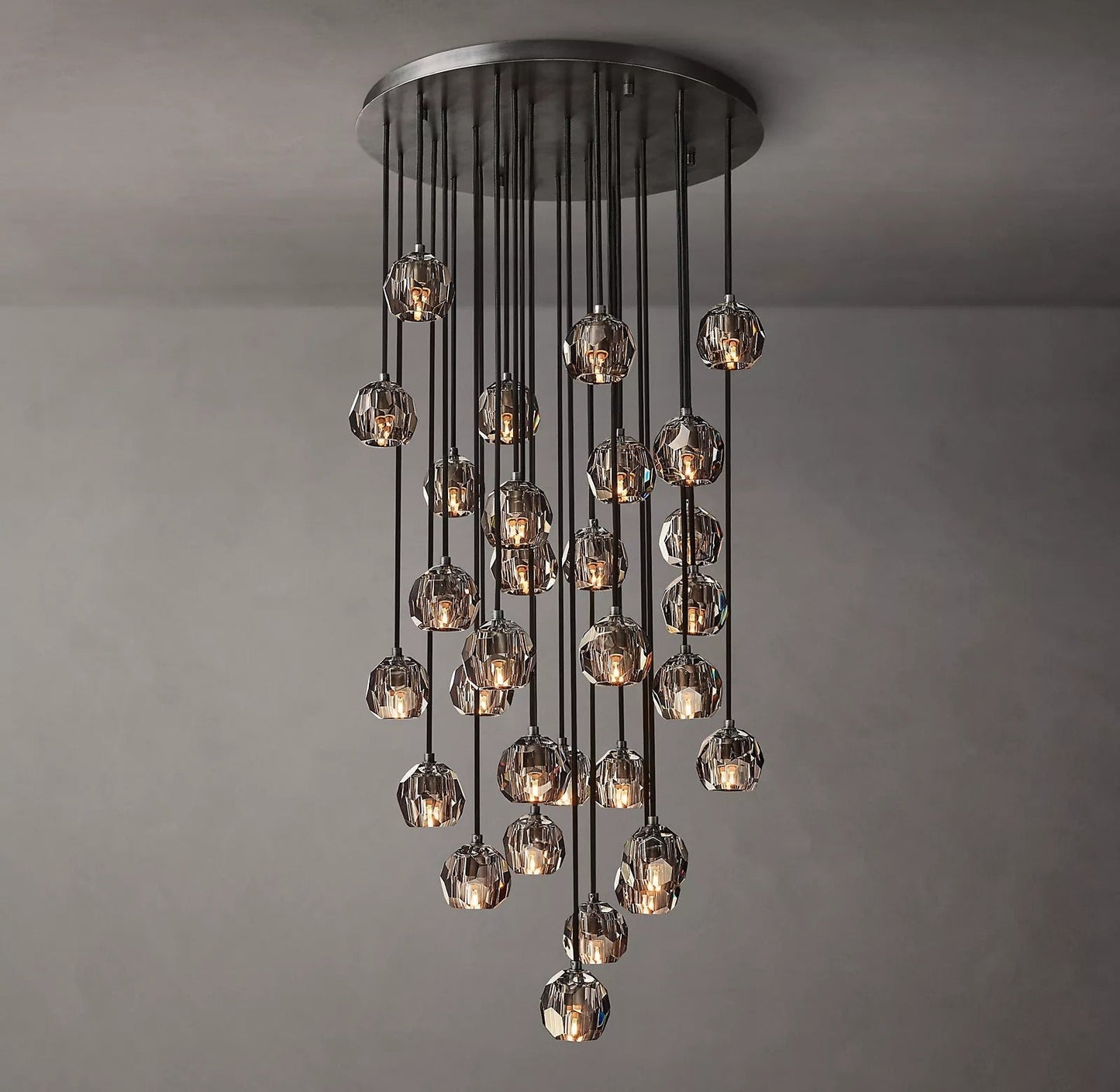 Luxury Boule De Cristal Smoke Glass Ball Round Cluster Chandelier Light 30"