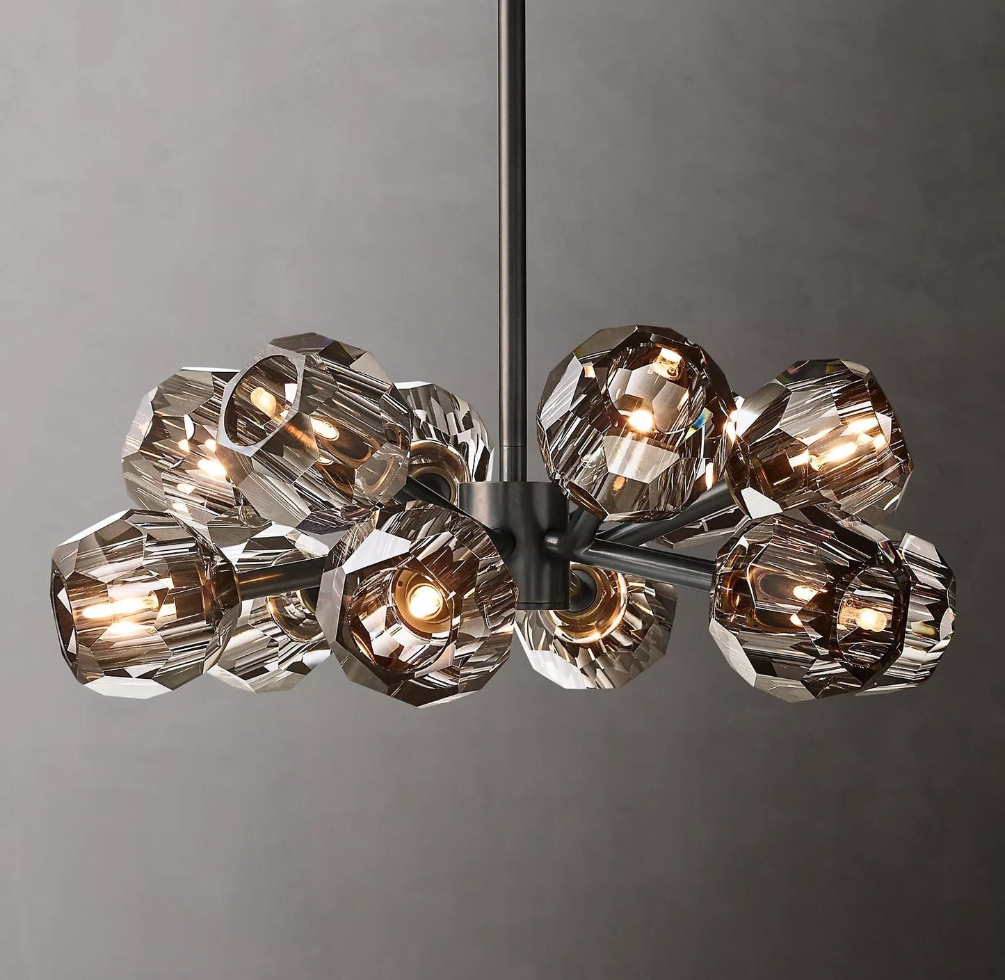 Boule De Cristal Smoke Glass Ball Modern Round Chandelier Light 24"