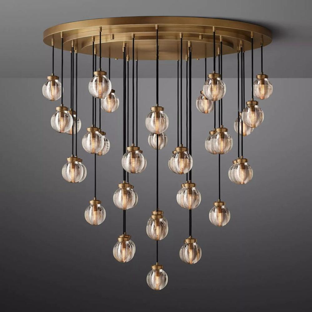 Pearl Round Glass Chandelier, Round Chandelier for Staircase