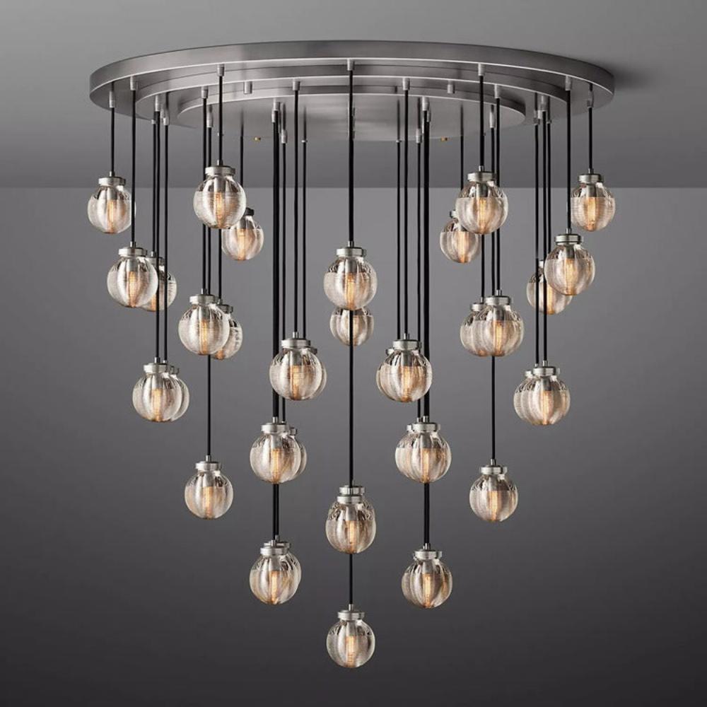 Pearl Round Glass Chandelier, Round Chandelier for Staircase