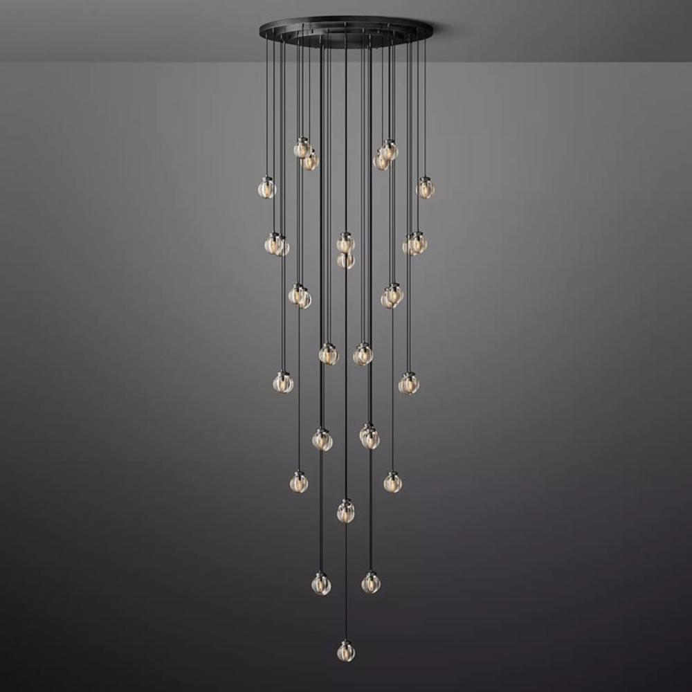 Pearl Round Glass Chandelier, Round Chandelier for Staircase