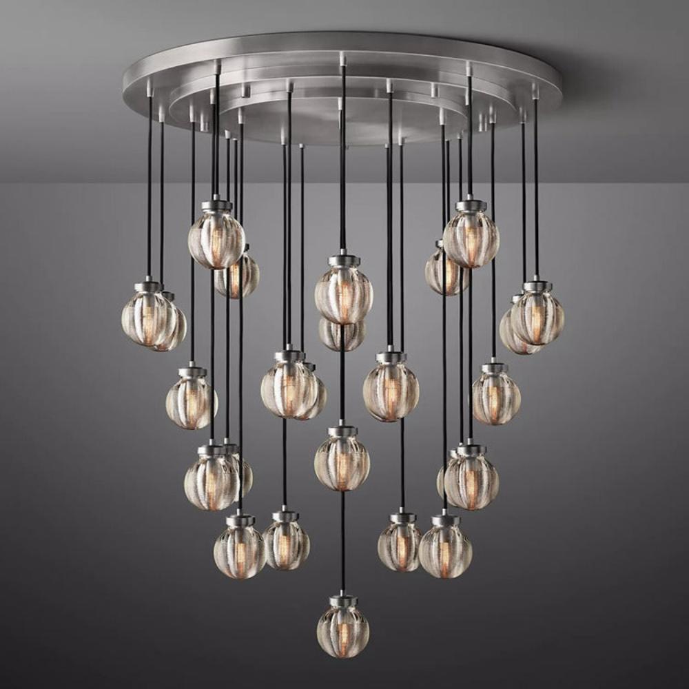 Pearl Round Glass Chandelier, Round Chandelier for Staircase