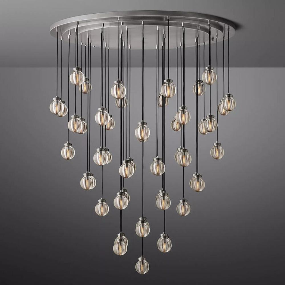 Pearl Round Glass Chandelier, Round Chandelier for Staircase