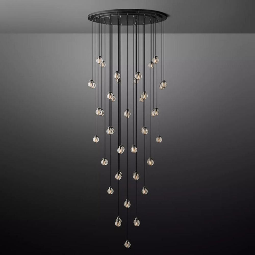 Pearl Round Glass Chandelier, Round Chandelier for Staircase