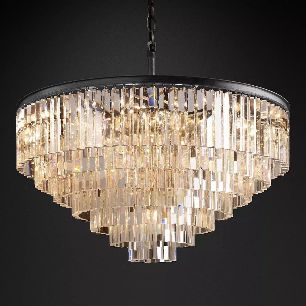 1920s Odeon Crystal Round Chandelier - Customizable Lighting for Living Rooms