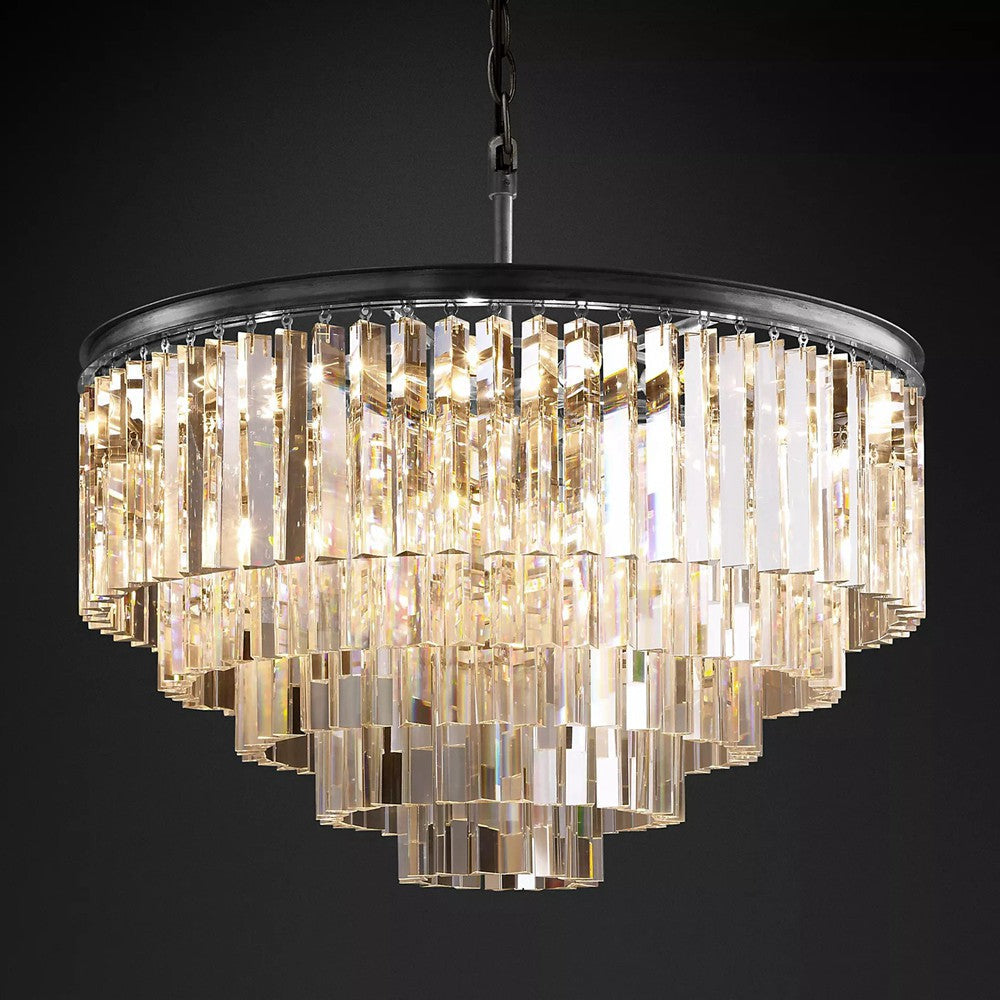 1920s Odeon Crystal Round Chandelier - Customizable Lighting for Living Rooms