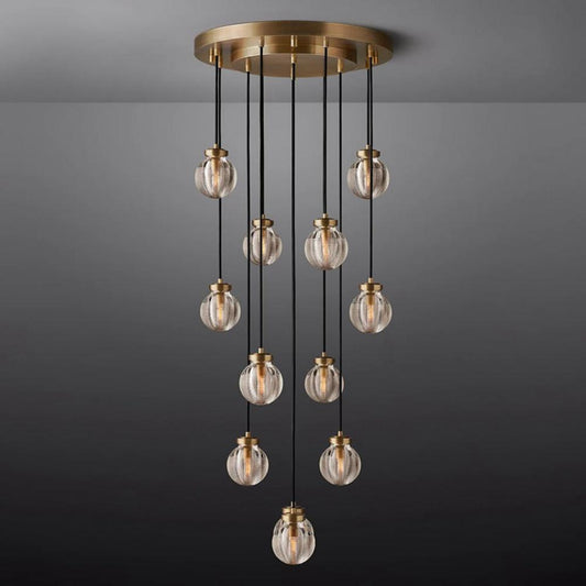 Pearl Round Glass Chandelier, Round Chandelier for Staircase