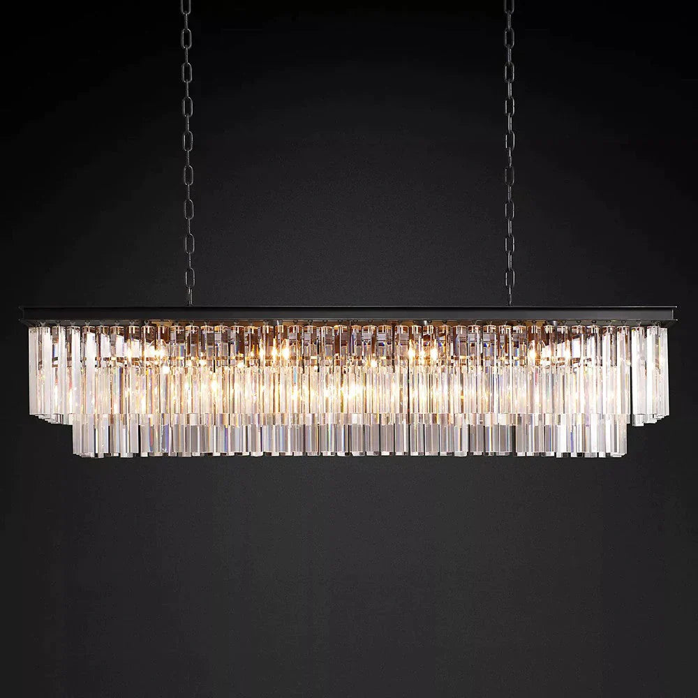 1920s Odeon 2-Tier Crystal Linear Chandelier - Customizable Luxury Lighting