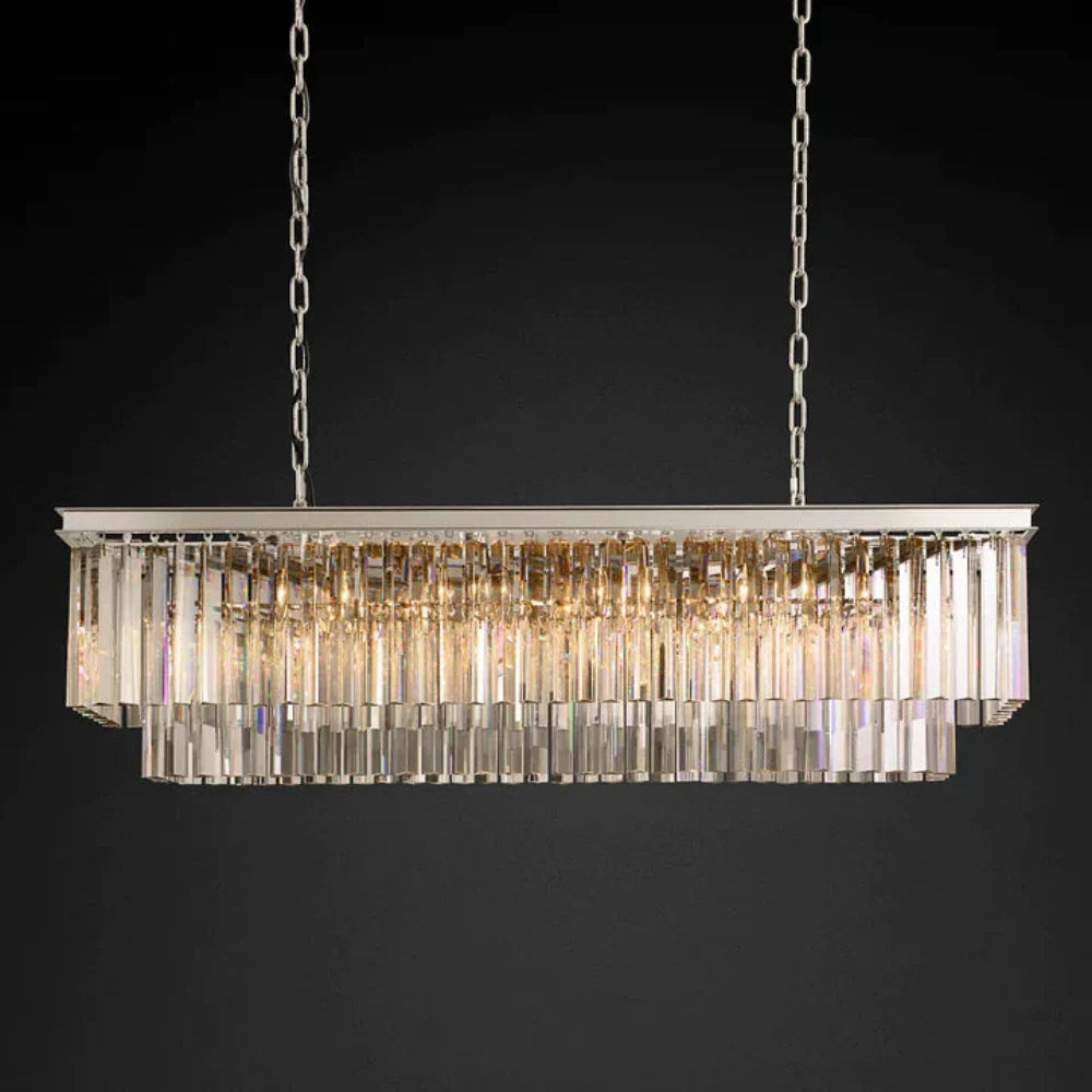 1920s Odeon 2-Tier Crystal Linear Chandelier - Customizable Luxury Lighting