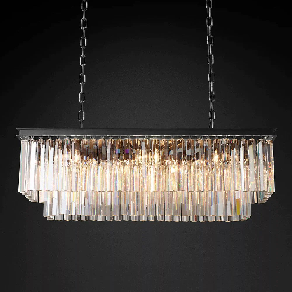 1920s Odeon 2-Tier Crystal Linear Chandelier - Customizable Luxury Lighting