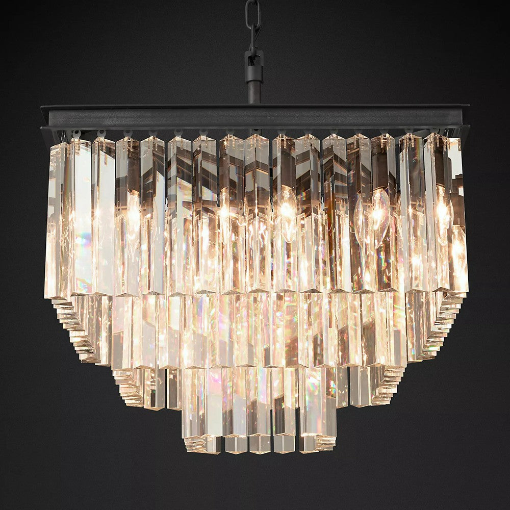 1920s Odeon Crystal Round Chandelier - Customizable Lighting for Living Rooms