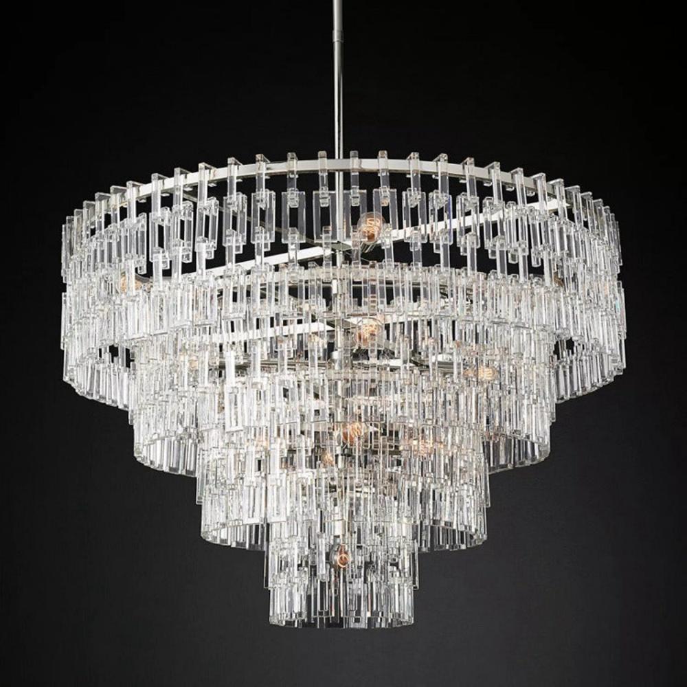 Fabricia Tiered Round Glass Chandelier, Hanging Restaurant Dinning Chandelier Light