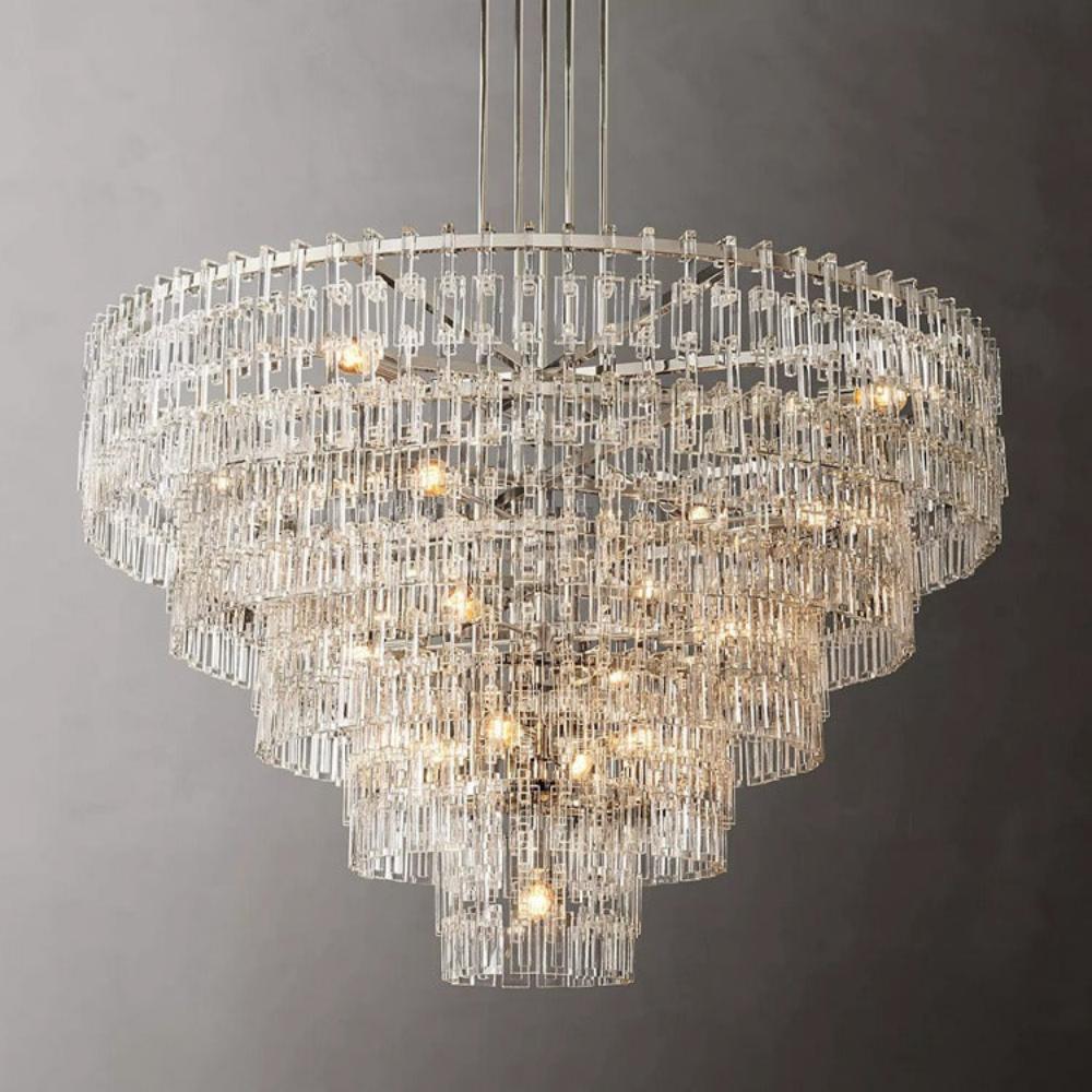 Fabricia Tiered Round Glass Chandelier, Hanging Restaurant Dinning Chandelier Light