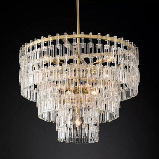 Fabricia Tiered Round Glass Chandelier, Hanging Restaurant Dinning Chandelier Light