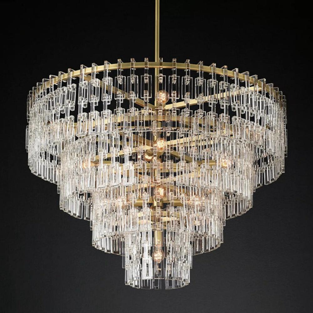 Fabricia Tiered Round Glass Chandelier, Hanging Restaurant Dinning Chandelier Light