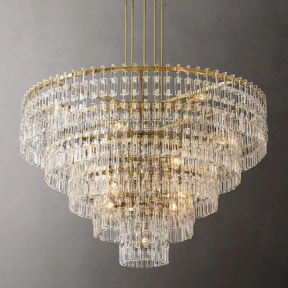 Fabricia Tiered Round Glass Chandelier, Hanging Restaurant Dinning Chandelier Light