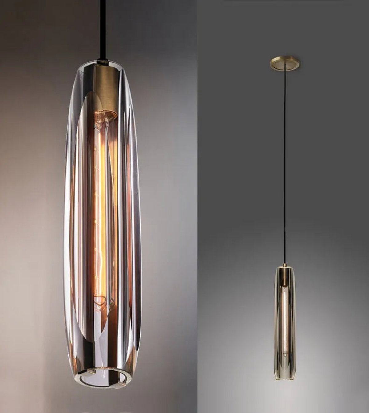 Modern Smoky/Clear Crystal Pendant Light